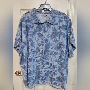 Women's Floral Denim Blue Button Down Shirt